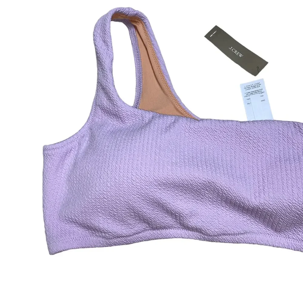 New J. Crew Lilac Purple Textured One Shoulder Bikini Swim Bathing Suit Top 2X